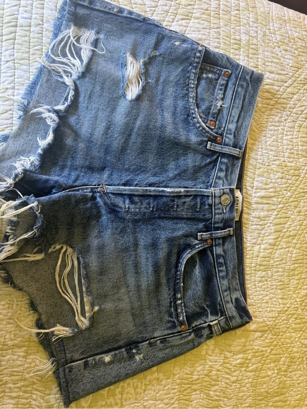 Agolde Distressed Blue Denim Jean Shorts